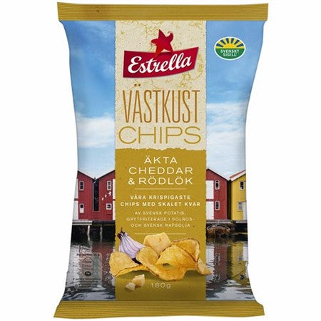 VÄSTKUSTCHIPS CHEDDAR & RÖDLÖK 180G